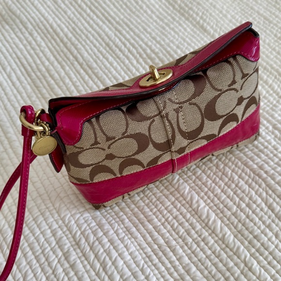 Coach Handbags - Coach Legacy Signature C Canvas and Pink Leather Wristlet 2008 Style 41756